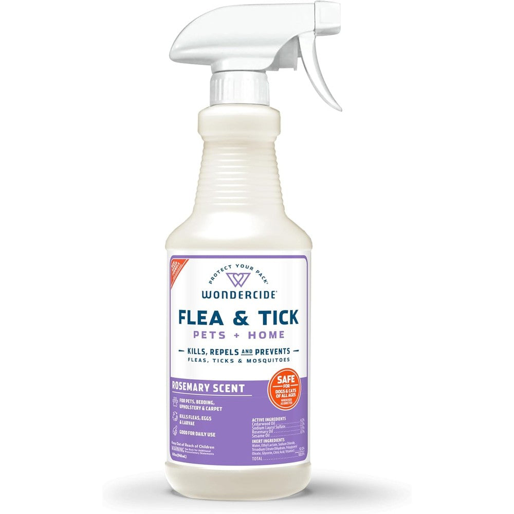 Wondercide Rose Flea and Tick Spray 16 fluid ounce bottle front view for natural pet protection.