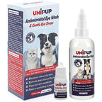 UNIPUP dog eye wash and drops set front view showing both product bottles