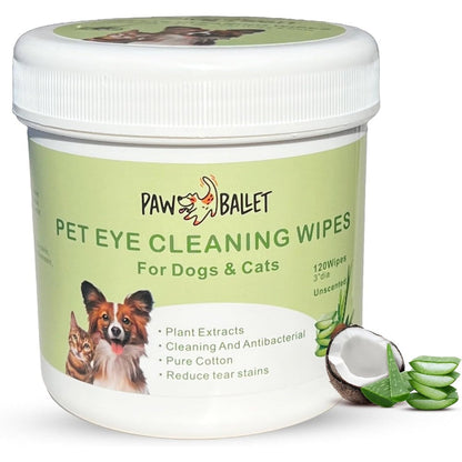 Petvit Paw Ballet Pet Eye Wipes front view showing 120 pack container for tear stain removal