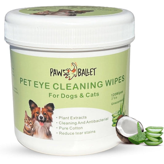 Petvit Paw Ballet Pet Eye Wipes front view showing 120 pack container for tear stain removal
