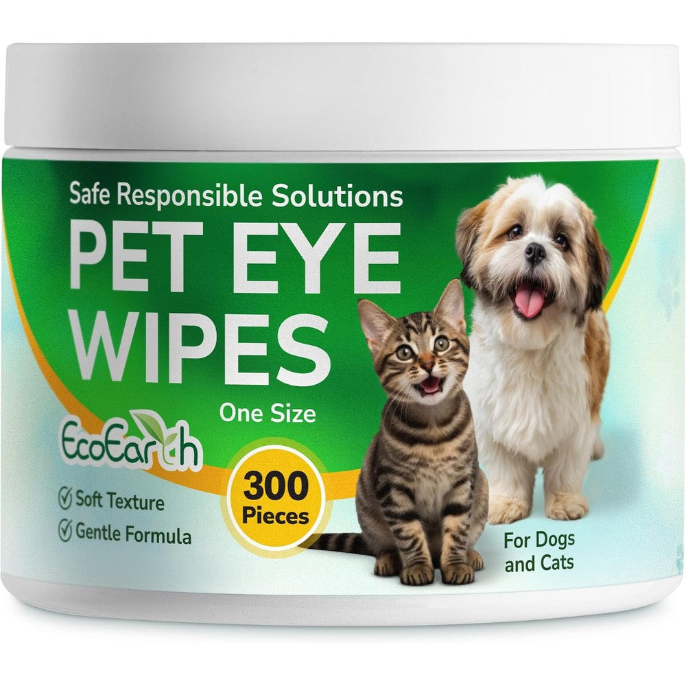 EcoEarth Premium Eye Wipes For Dogs And Cats 300 Count front canister view