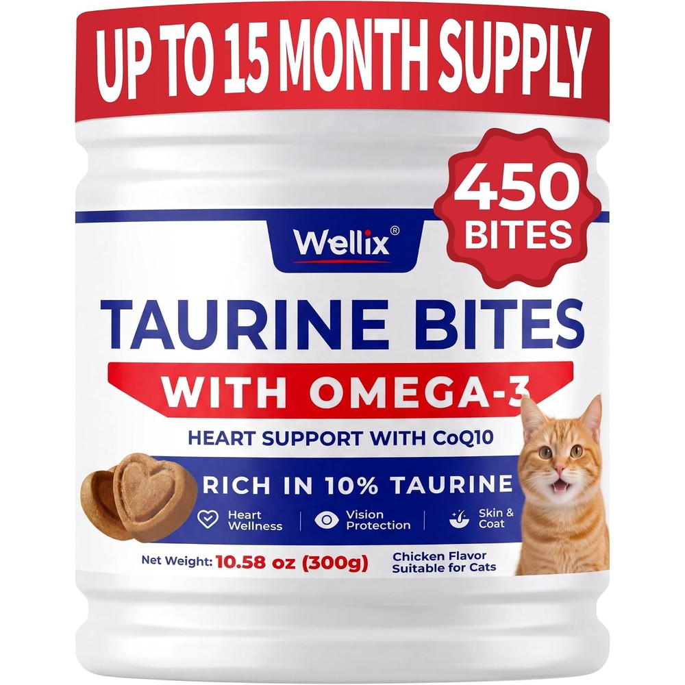 Wellix Taurine Bites for Cats front view jar of heart and eye health supplement chews