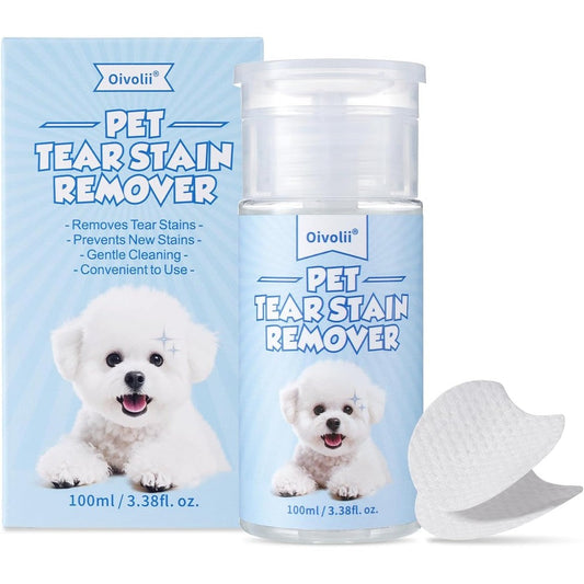 Oivolii natural tear stain remover for dogs and cats front bottle view