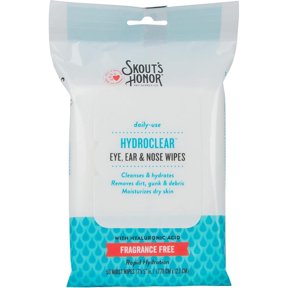 Skout's Honor HydroClear Eye Ear And Nose Wipes front view premium pet grooming product