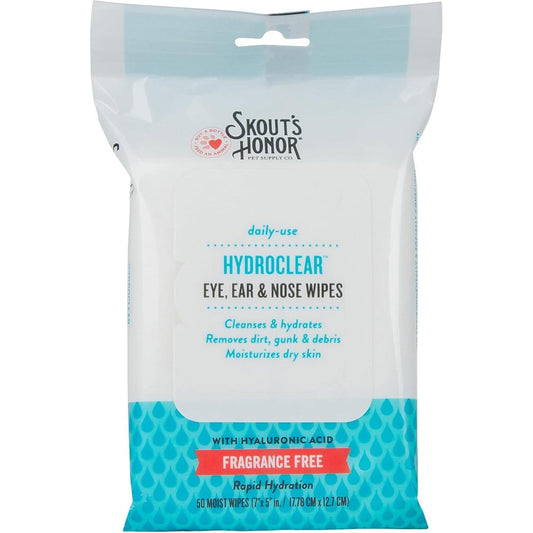Skout's Honor HydroClear Eye Ear And Nose Wipes front view premium pet grooming product