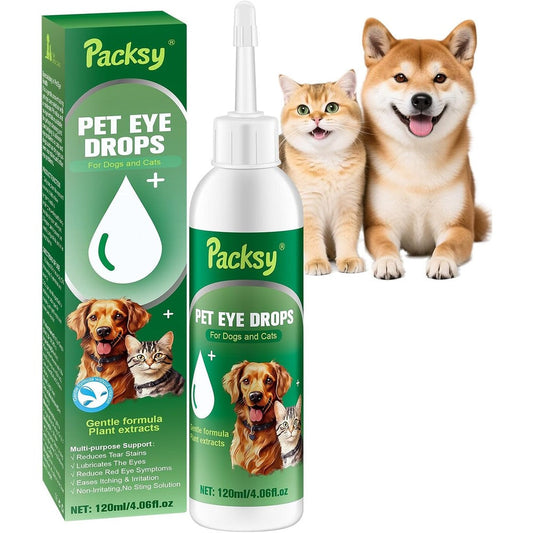 Packsy pet eye drops front view bottle for dog and cat eye care.