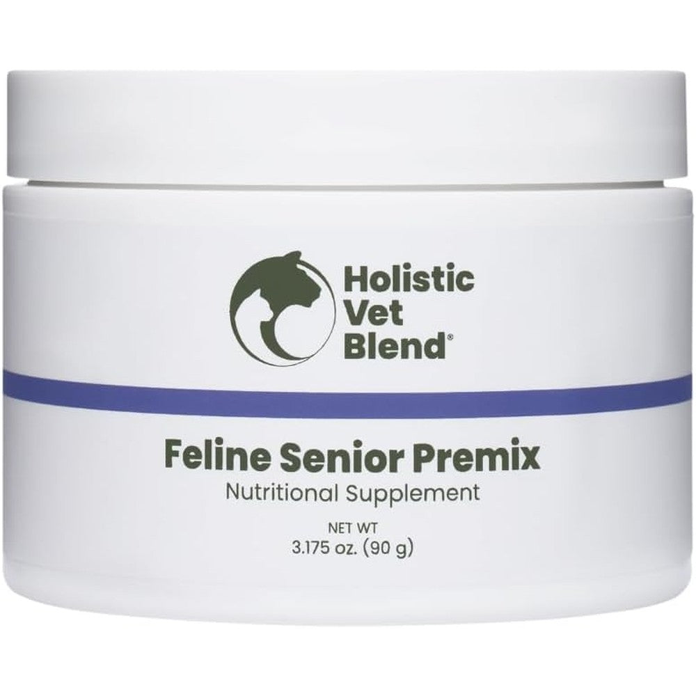 Holistic Vet Blend Feline Senior Blend Powder front view jar for aging cat nutrition.