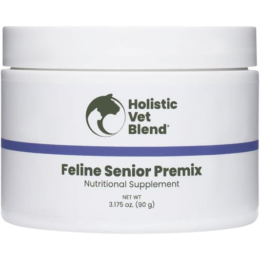 Holistic Vet Blend Feline Senior Blend Powder front view jar for aging cat nutrition.