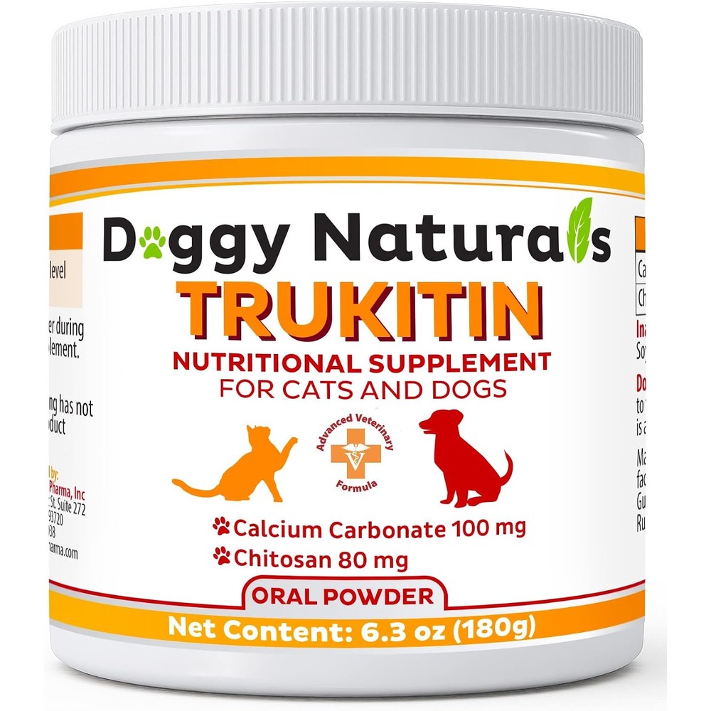 Pet Health Pharma Trukitin phosphate binder front view packaging for pet kidney health.