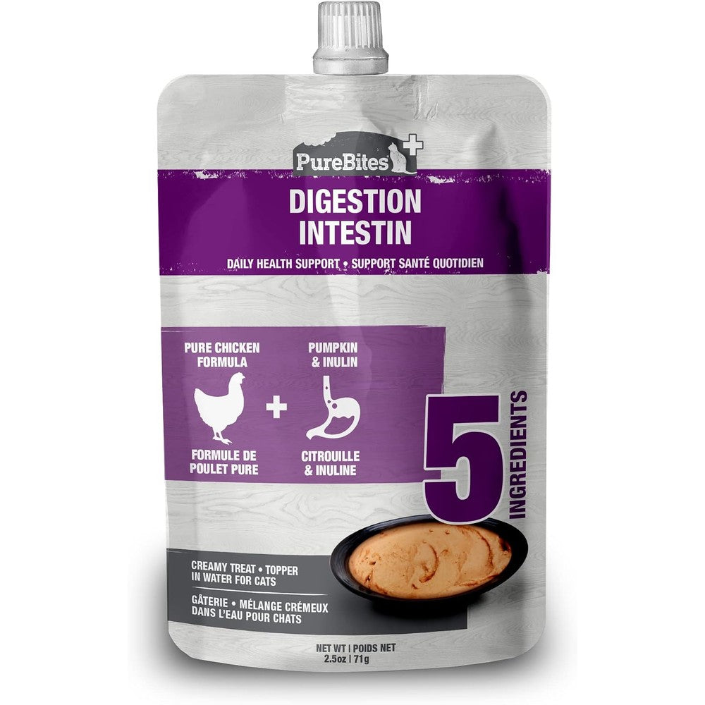PureBites Plus Squeezables cat treat front view pouch for gut health