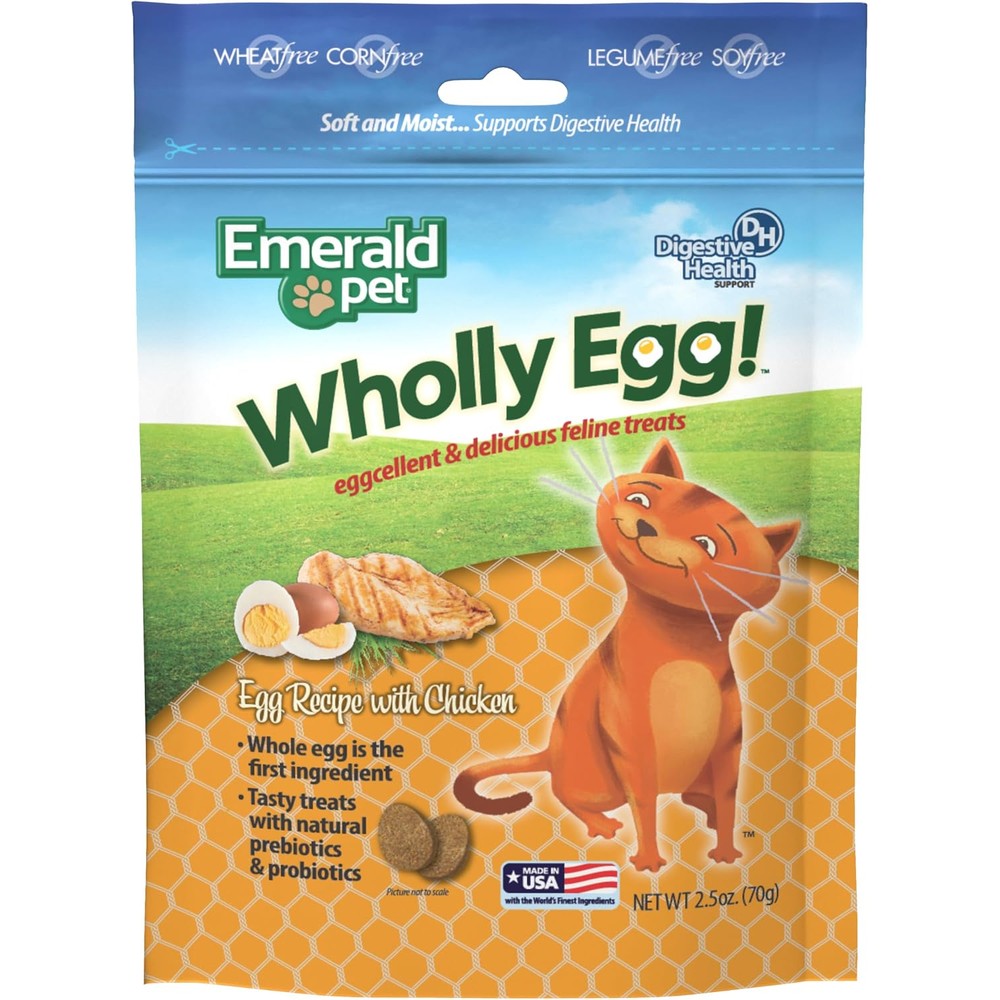 Emerald Pet Wholly Egg Digestive Health Chicken Cat Treats front packaging view