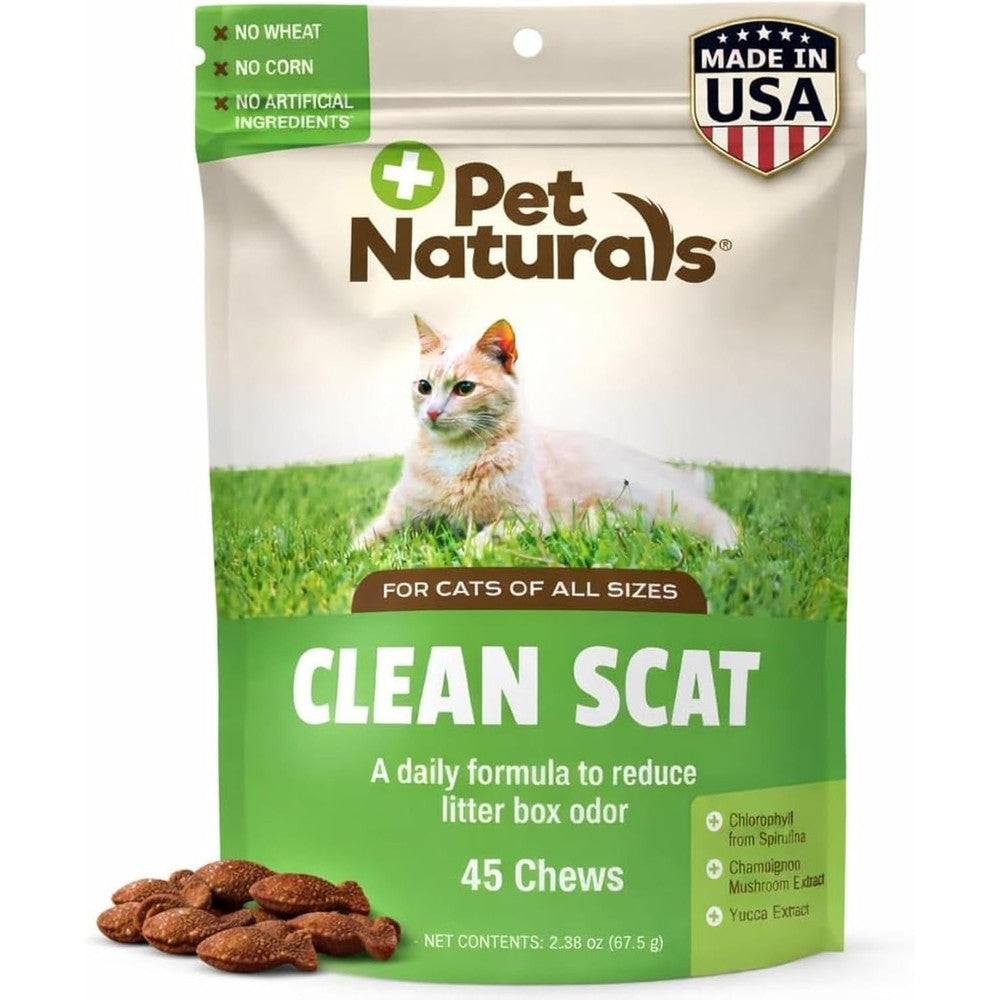 Pet Naturals Clean Scat soft chews front view packaging for cat litter box odor control