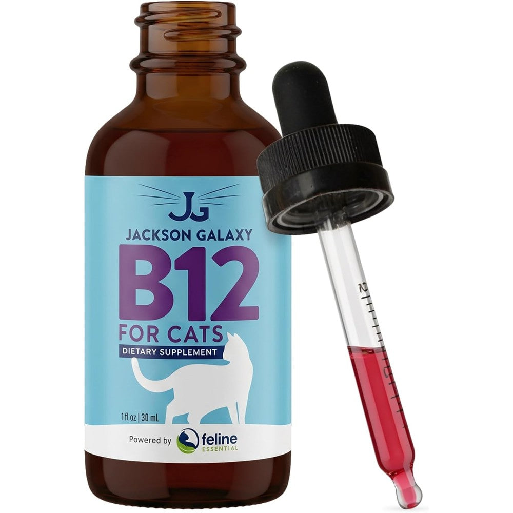 Jackson Galaxy Vitamin B12 for cats liquid bottle front view for pet health.