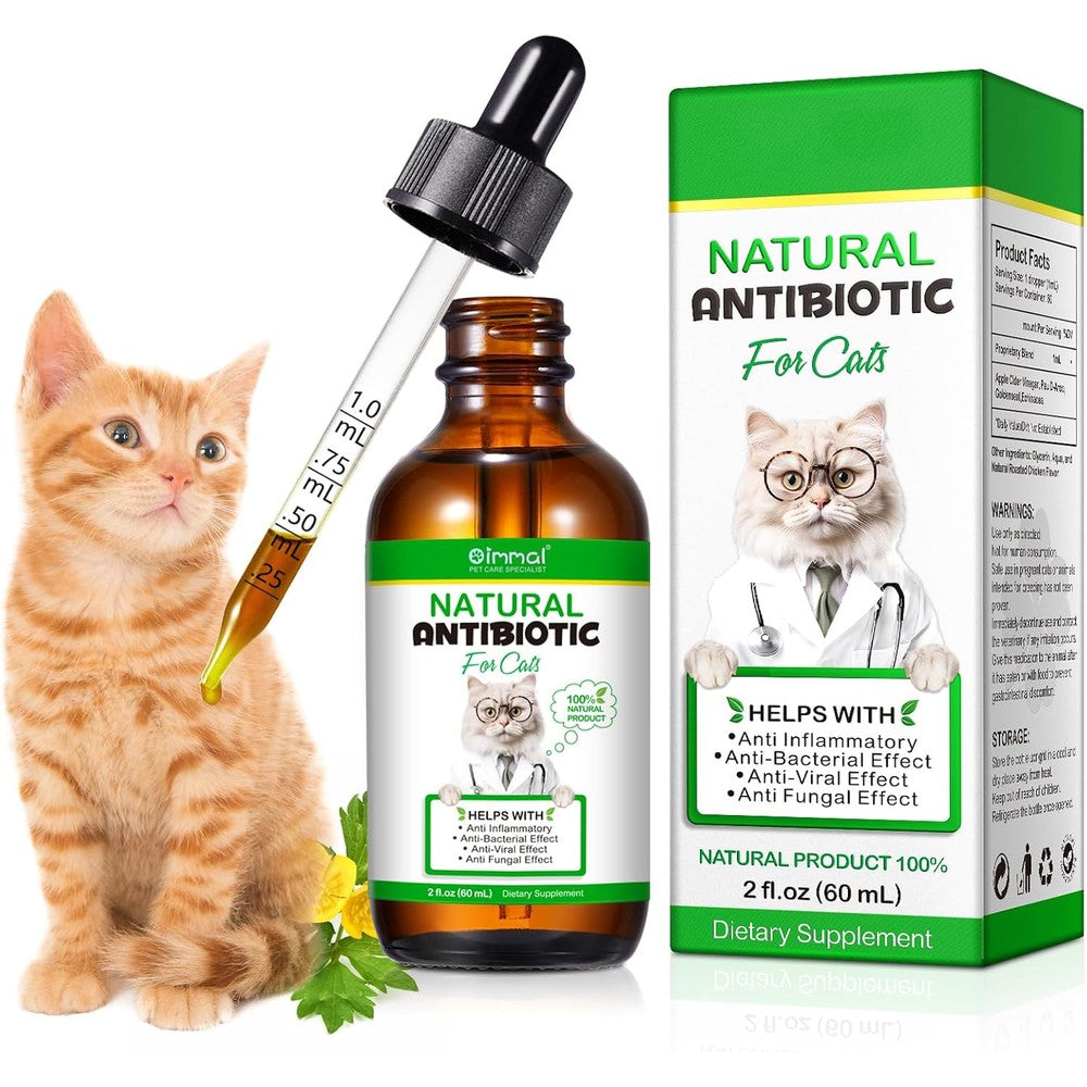 FuzzyUp natural antibiotics for cats front view bottle with dropper for immune support