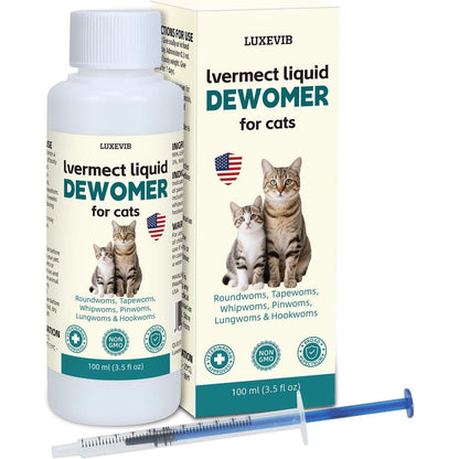 LuxeVib Dewormer Liquid Formula for Cat front view bottle with oral syringe