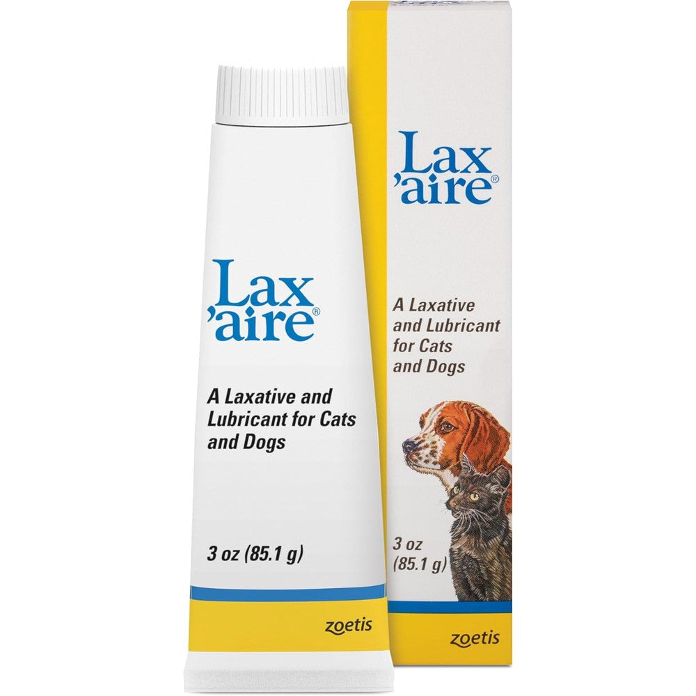 Lax'Aire Laxative and Lubricant for Dogs and Cats 3 Ounce tube front view for pet constipation relief