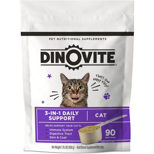 Dinovite probiotics for cats daily powder supplement front view