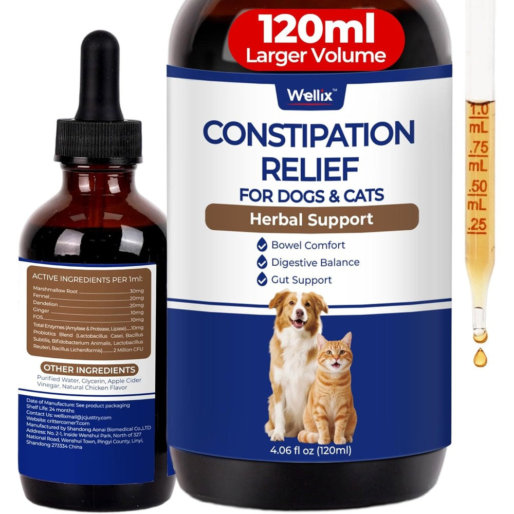 Wellix Cat and Dog Constipation Relief front view bottle for pet digestive health