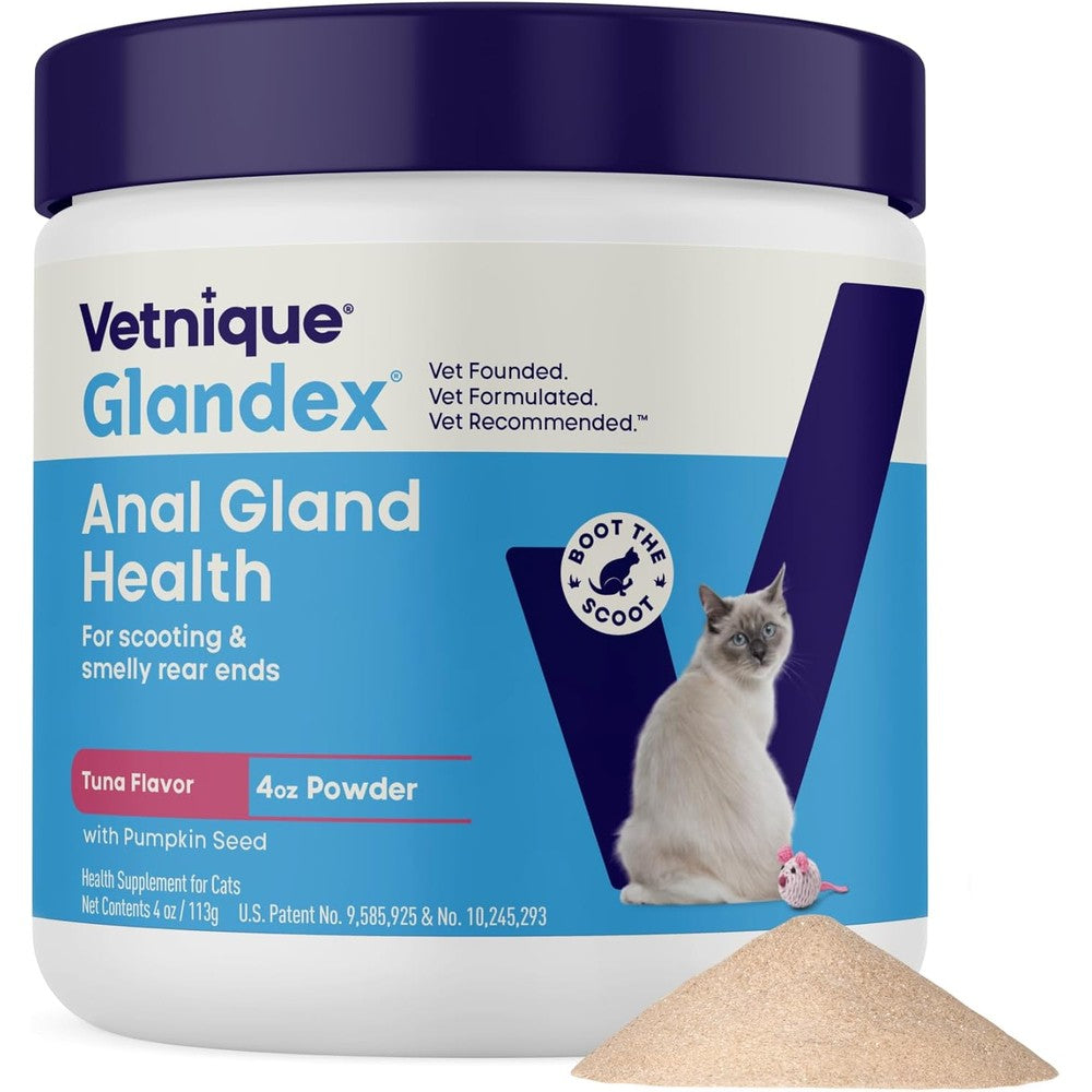 Vetnique Glandex for cats anal gland powder front view tuna flavor supplement