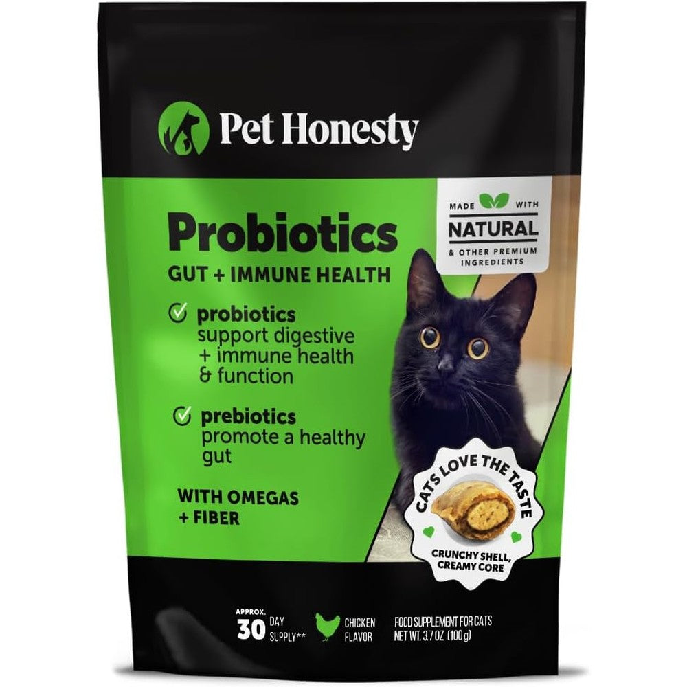 Pet Honesty cat probiotics crunchy creamy chews front view for feline digestive health.