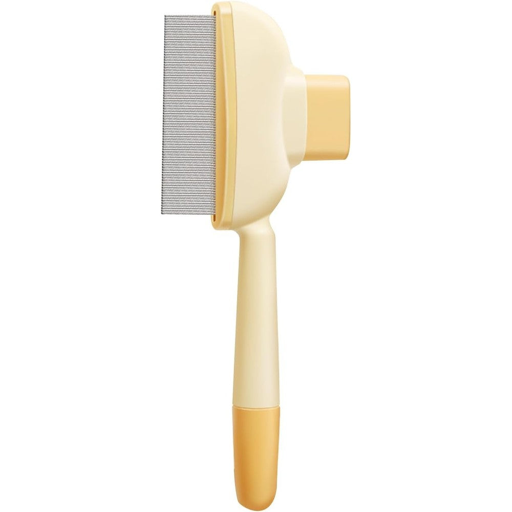Set Pet self-cleaning pet grooming comb front view yellow tool