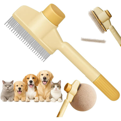Generic self-cleaning 2-in-1 pet comb yellow front view