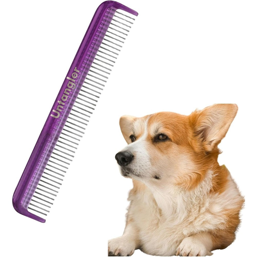 Untangler pet comb 7 inch purple front view for painless grooming
