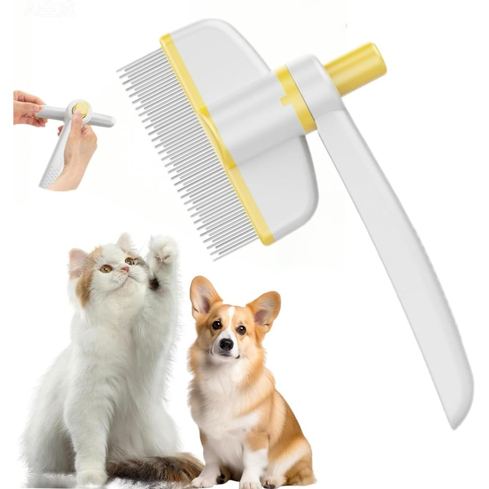 Hemsyc pet hair removal comb front view yellow grooming brush
