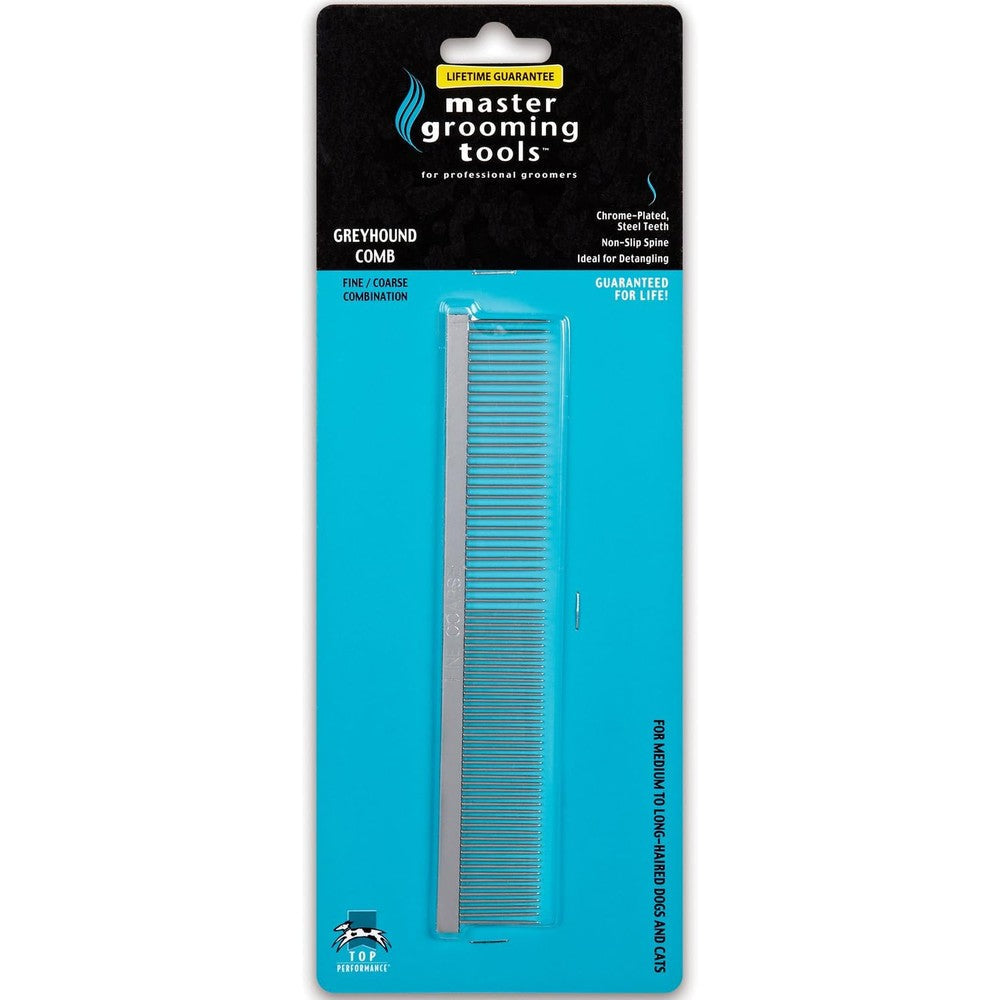 Master Grooming Tools Fine and Coarse Steel Greyhound Comb front view