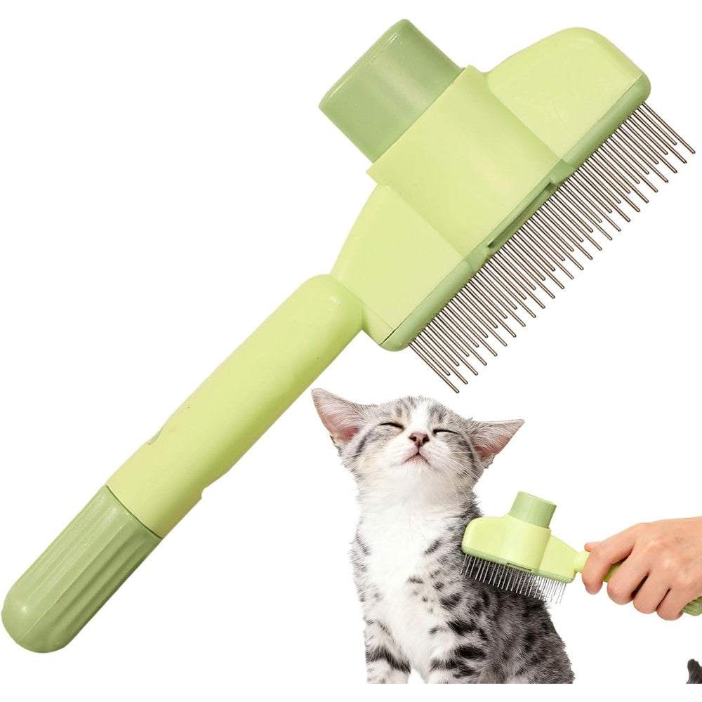 MeowAroma green pet grooming comb with release button front view