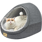 Jiupety Cute Cat Bed For Indoor Cats And Kittens Large Covered Cat Cave With Anti-Slip Bottom And Washable Cushion Dark Gray 16 By 16 By 13 Inches