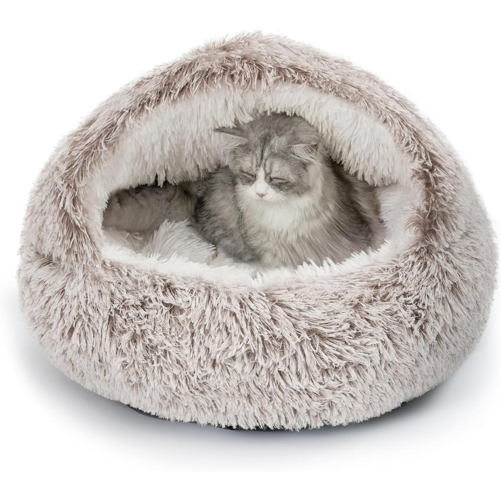 Catism Plush Hooded Calming Cat Bed And Self-Warming Cozy Pod For Indoor Cats And Small Dogs, Washable Cave With Non-Slip Bottom