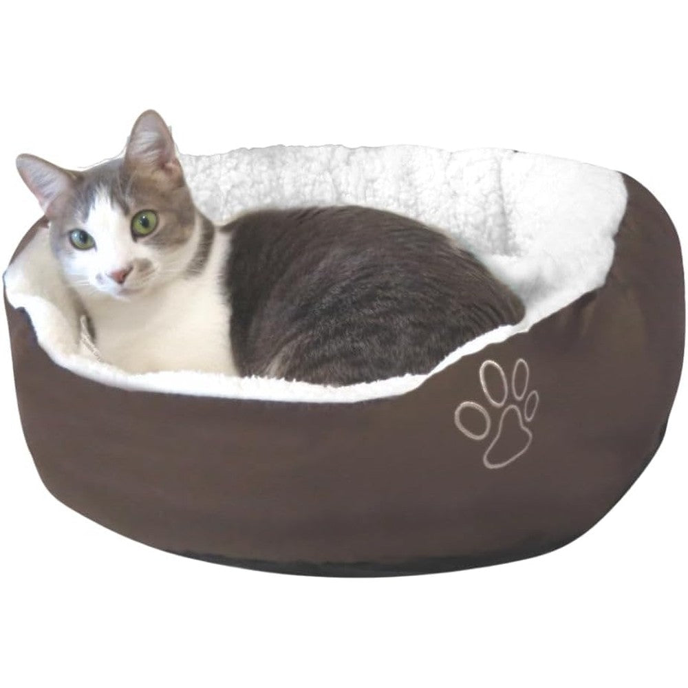 Evelots Calming Donut Cat Bed For Cats And Small Dogs Anti-Anxiety Plush Cuddler With Removable Cushion And Non-Slip Bottom In Brown