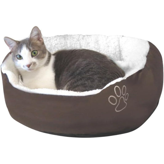 Evelots Calming Donut Cat Bed For Cats And Small Dogs Anti-Anxiety Plush Cuddler With Removable Cushion And Non-Slip Bottom In Brown