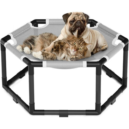 Tresbro Elevated Cat Hammock Bed Hexagon Raised Cat Swing Bed For Indoor And Outdoor Use With Breathable Fabric And Anti-Slip Block 23.6 Inch X 10....