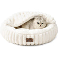 Cozy Kiss Hooded Blanket Cat Bed, Round Fluffy Anti-Anxiety Donut Cuddler For Cats And Toy Dogs, Machine Washable Pet Bed, 20 Inch, Cream