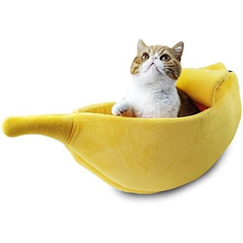 Petgrow Cute Banana Cat Bed House Large Size Soft Warm Cuddle Cave Bed For Cats Kittens Rabbits And Small Dogs Yellow