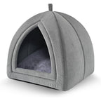 Amazon Basics Cat Cave Bed 2-In-1 Foldable House For Indoor Cats With Washable Cushion And Non-Slip Base Large 17.5 X 17.5 Inches Light Gray