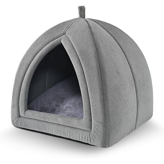 Amazon Basics Cat Cave Bed 2-In-1 Foldable House For Indoor Cats With Washable Cushion And Non-Slip Base Large 17.5 X 17.5 Inches Light Gray