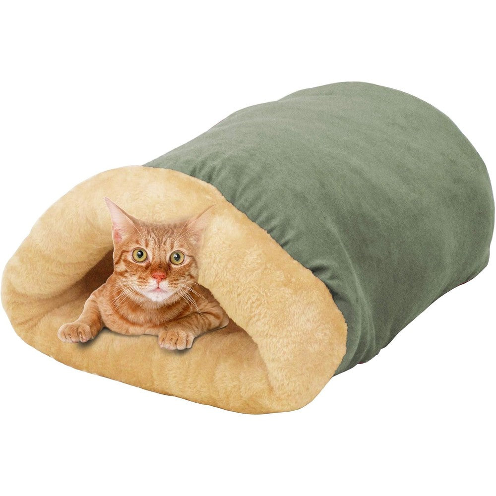 Goopaws 4 In 1 Self Warming Burrow Cat Bed Pet Hideaway Sleeping Cuddle Cave Sage Green