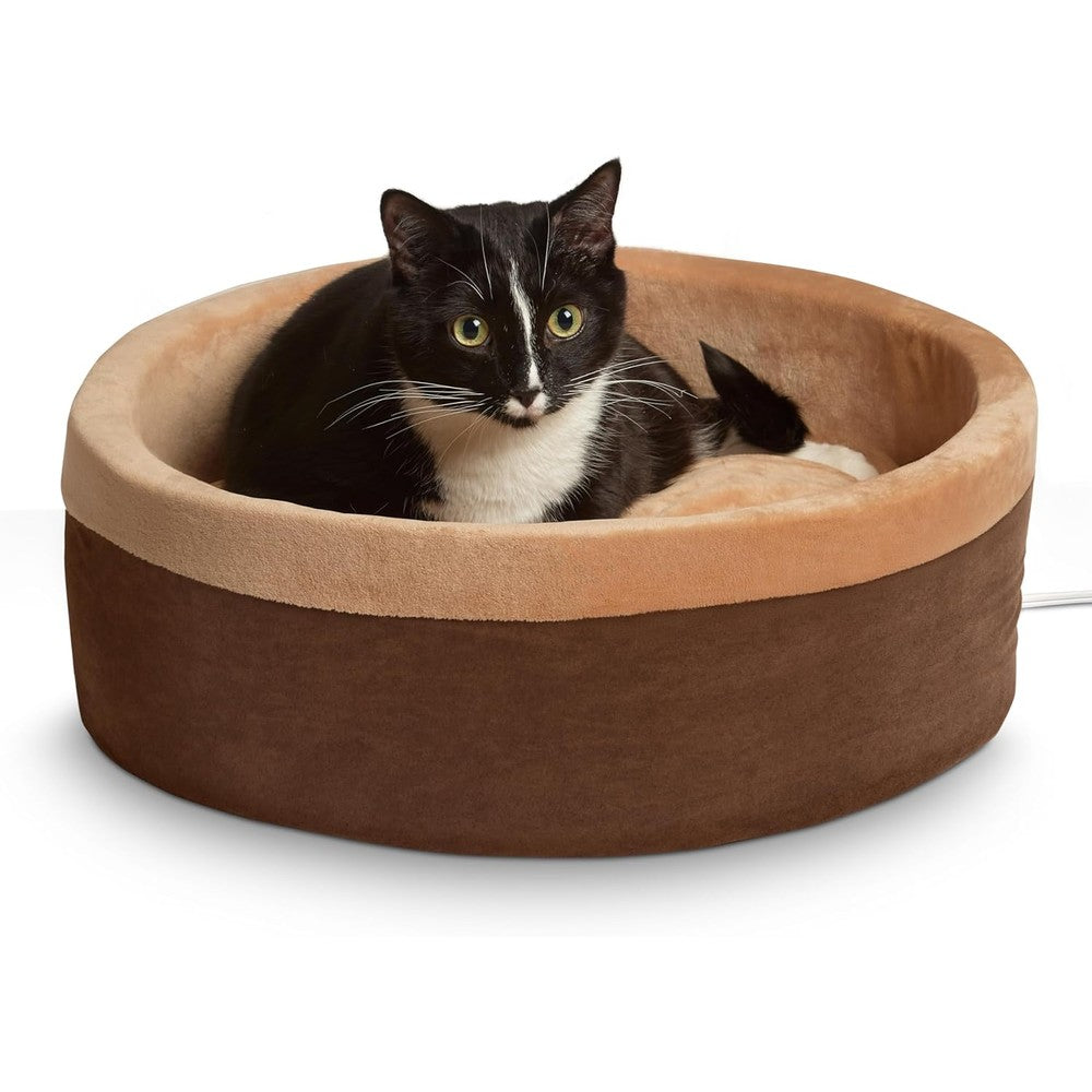 K&H Pet Products Thermo-Kitty Bed Heated Cat Bed For Large Indoor Cats And Dogs, Calming Warming Pillow Pet Bed, Machine Washable, 20 Inch Mocha An...