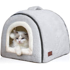 Omivier Foldable Cat Cave Bed For Indoor Cats, 2 In 1 Pet House, Anti-Slip And Water-Resistant Bottom, Grey, Large (17.5 Inch By 16.9 Inch By 15.9 ...