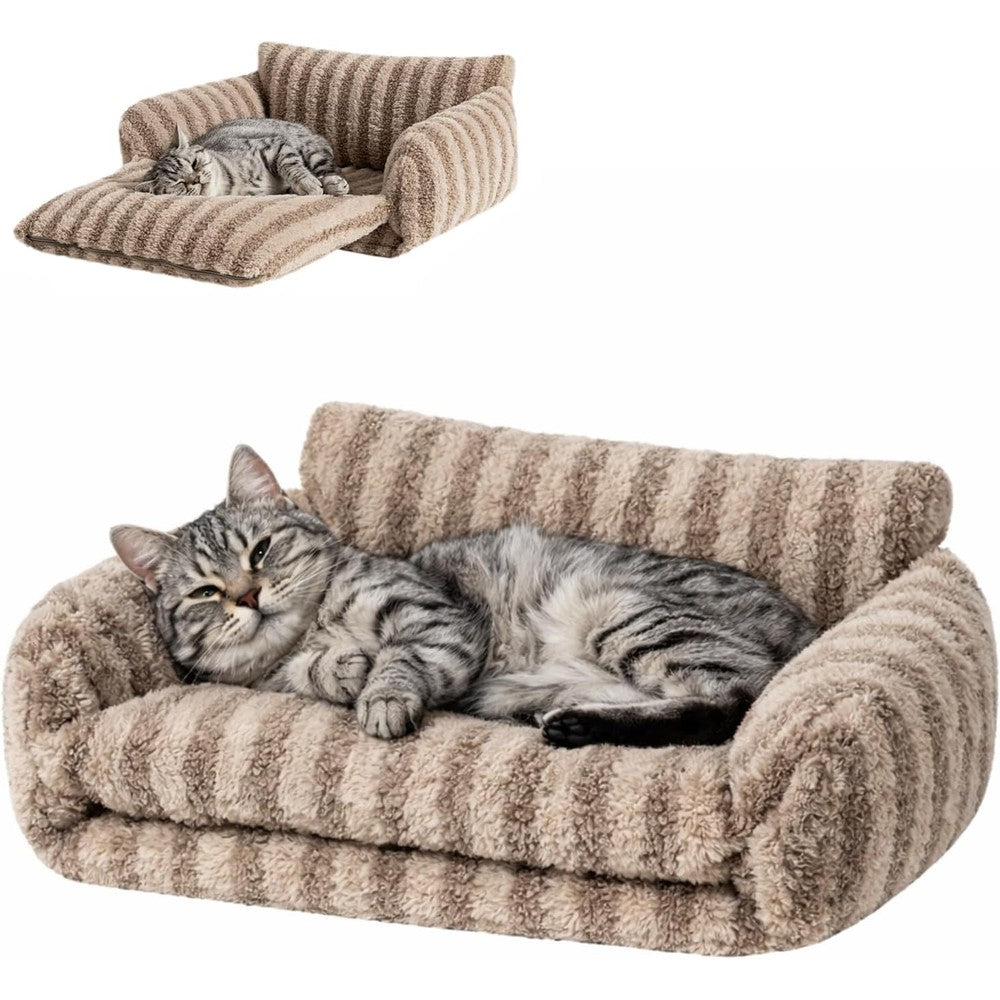 Hollypet Fluffy Plush Multifunctional Double Layer Orthopedic Pet Sofa Nest Bed For Small Cats And Dogs Khaki 21x15x8 Inch
