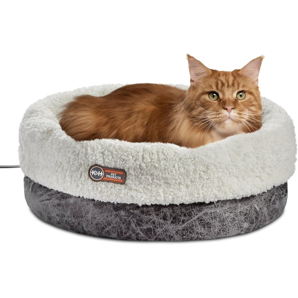 K&H Pet Products Thermo-Snuggle Cup Bomber Indoor Heated Cat Bed And Small Dog Bed Gray 14 Inches By 18 Inches