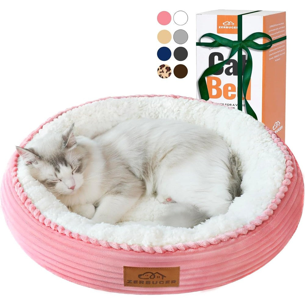Zerbuger 20 Inch Washable Donut Cat Bed For Indoor Cats Small Dogs And Puppies Soft Plush Flannel Calming Pet Bed Pink