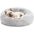Love's Cabin Calming Cat Bed For Indoor Cats And Dogs Anti Anxiety Donut Round Fluffy Faux Fur Washable Pet Bed Grey 20 Inch