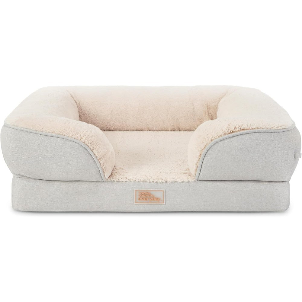 Town & Country Everyday CuddleTown Comfy Solid Bolster Sofa Pet Bed, Supportive Egg Crate Foam, Water Repellent Cover, Grey, Large 35 x 25 x 8 Inch