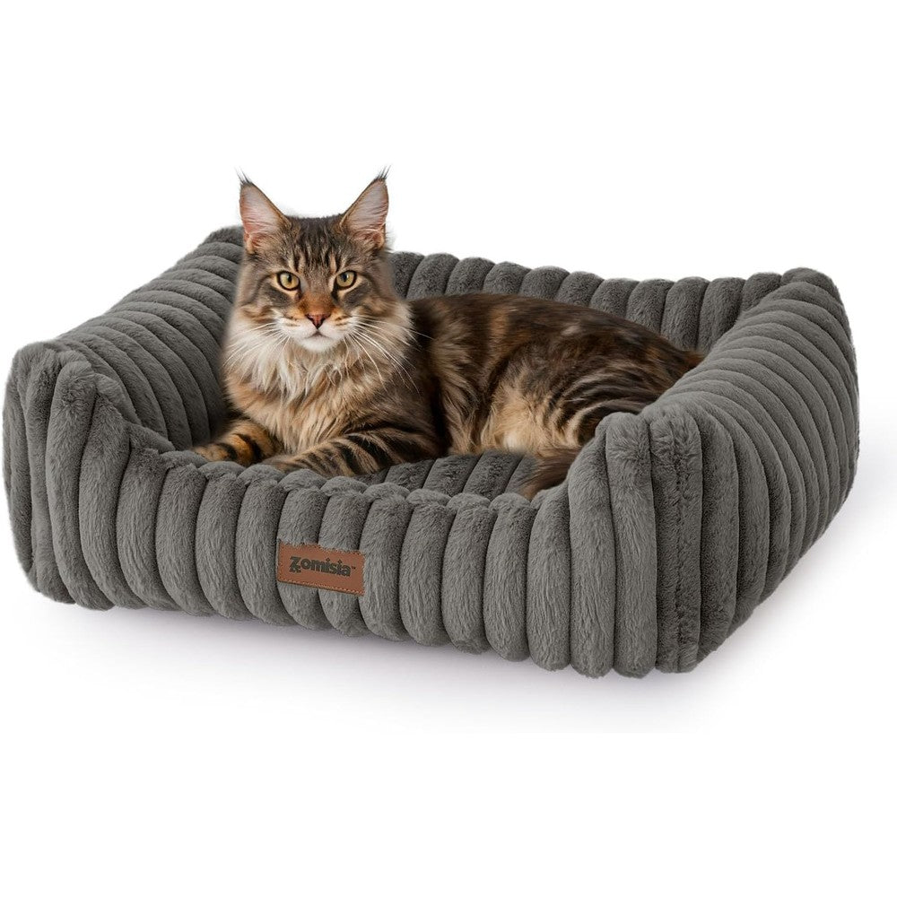 Zomisia Orthopedic Dog And Cat Bed For Small Medium Pets Rectangle Pet Bed With Fluffy Washable Cover And Anti-Slip Bottom 25x21x9 Inches Grey