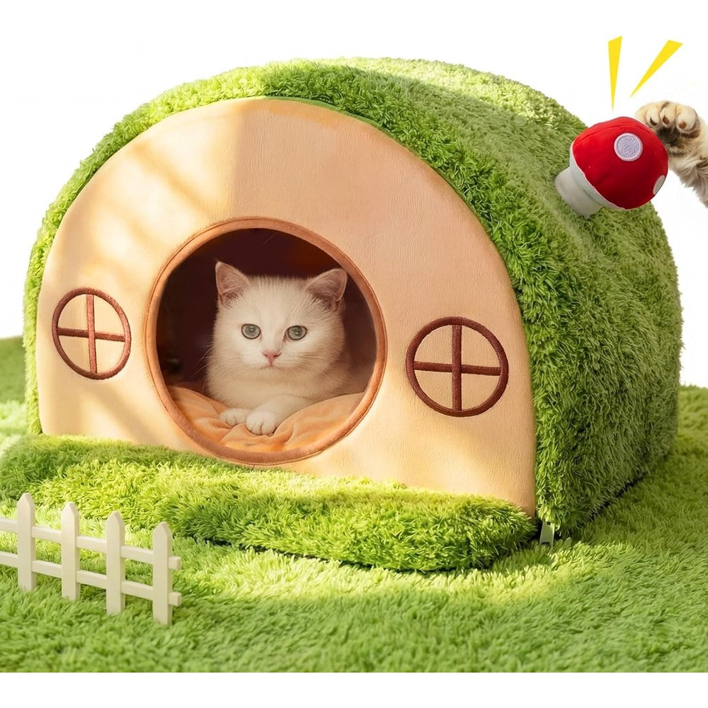 Mellownido Tree Hole Cat House Bed For Indoor Cats, Cute Mushroom Toy Tent Cave With Removable Washable Cushion And Anti-Slip Bottom, 15.7 x 13.8 x...