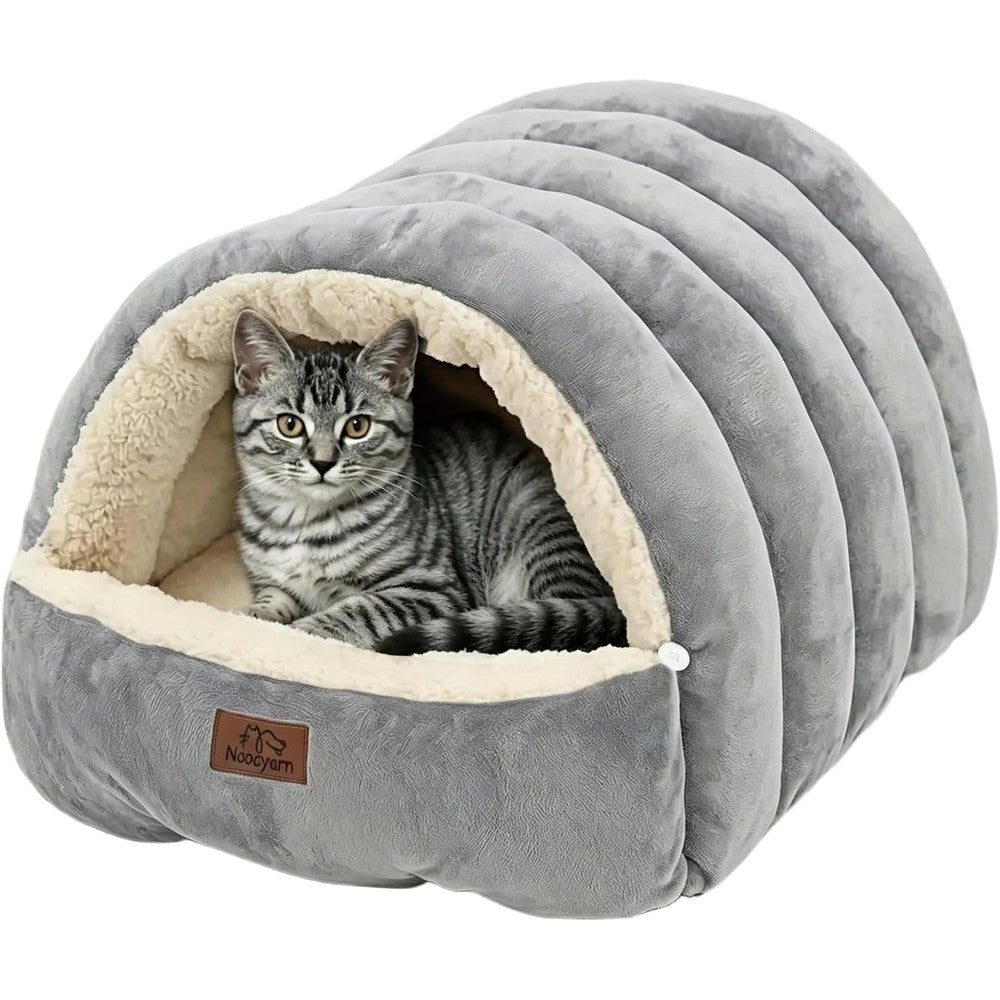 Noocyarn Covered Cat Bed Cave For Indoor Cats 2 In 1 Enclosed Pet Bed With Zippered Washable Mats For Small Dogs And Kittens Grey